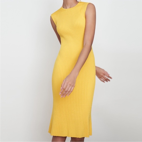 rib-knit bodycon dress Green Bodycon Dress Rib Knit Collared Midi